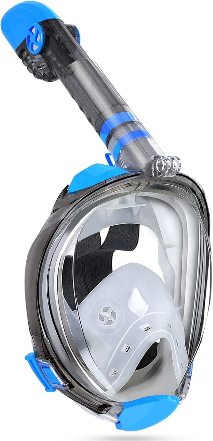 Full Face Snorkel Mask with Detachable Camera Mount, Panoramic 180 Degree View Dive Mask, Dry Top Set, Pack of 2 G8976