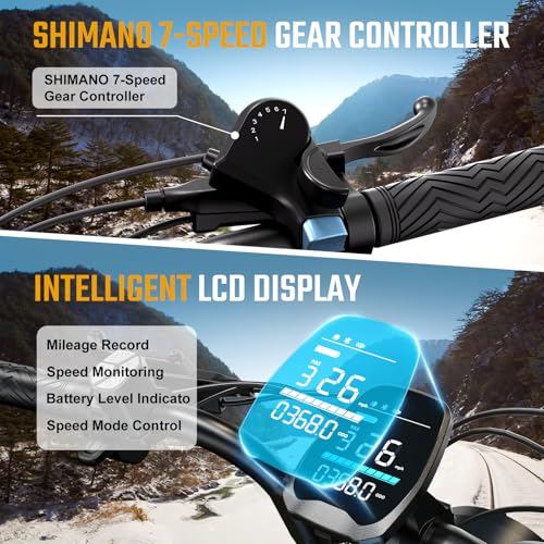 1500W Peak Brushless Motor 28 MPH 60 Miles Fat Tire E Bike with 48V 15Ah Removable Battery 20" Electric Dirt Bike Hydraulic Suspension 7-Speed W321