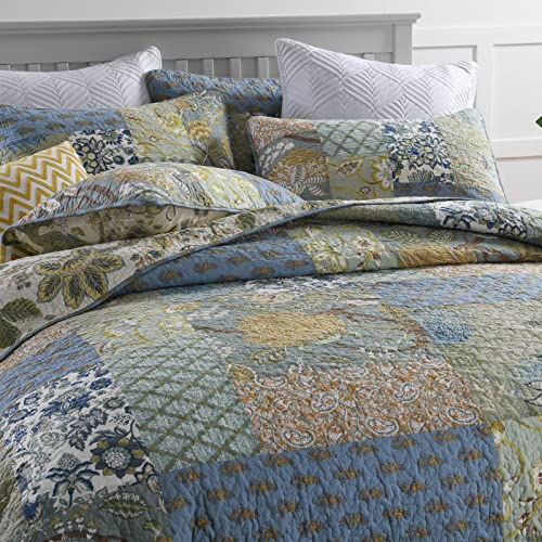 Azure Blue 100% Cotton Queen Size 3-Piece Quilt Set N24082