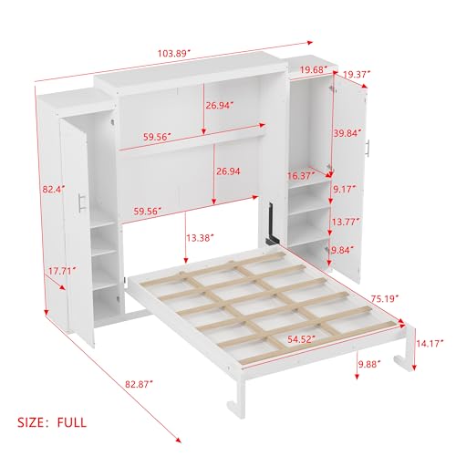 White Queen Size Foldable Platform Bed with 2 Wardrobe and Storage Shelf D68894