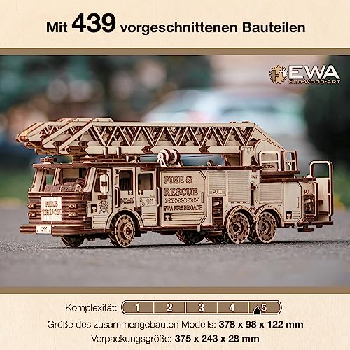 3D Wooden Puzzle Fire Truck Mechanical Model Kit with Wind Up Mechanism, 439 Pieces R585254