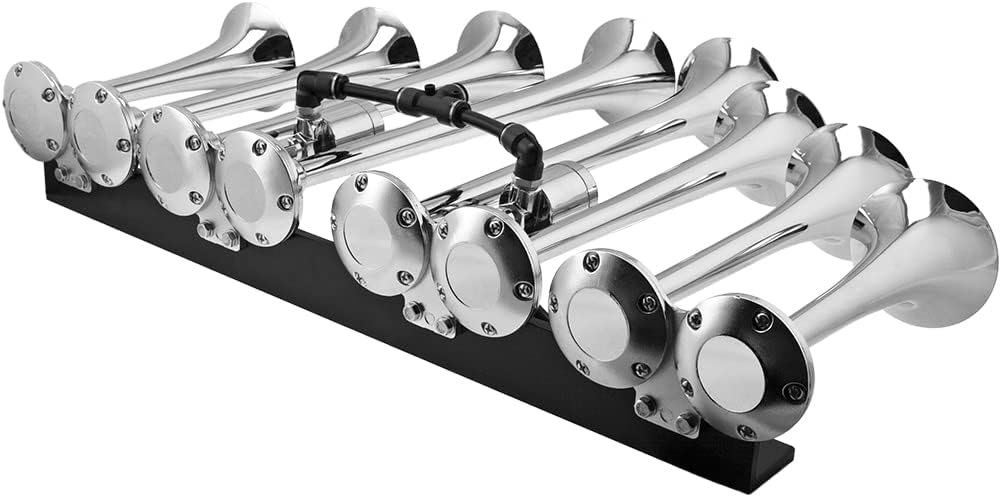 Train Horn Kit with Dual 200psi Air Compressor, 5 Gallon Tank, 8 Trumpets B388497