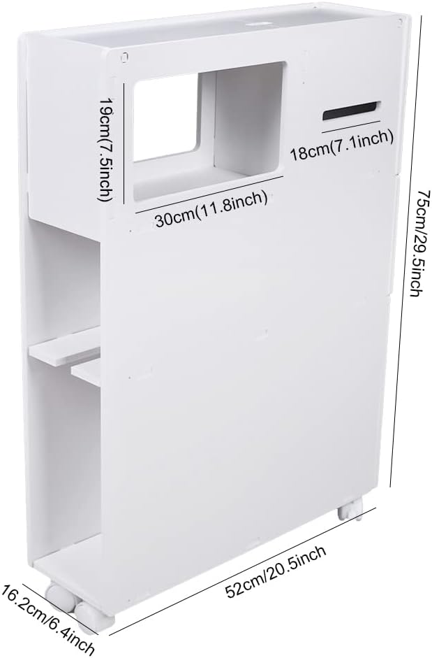 White Slim Rolling Bathroom Storage Cabinet K967886