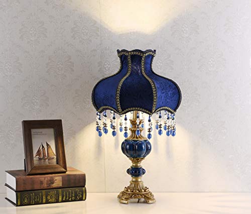 Blue Fabric Lampshade Resin Lamp, 13 in W, 21.6 in H W36896