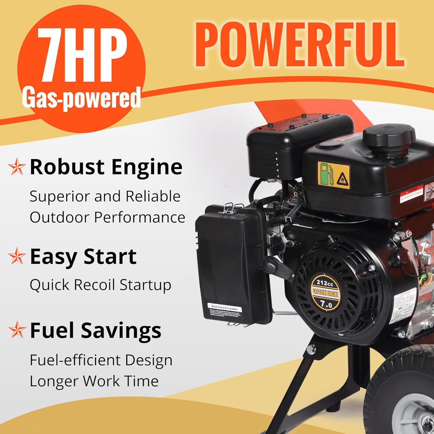 7HP Gas Powered Wood Chipper Shredder Mulcher Y492