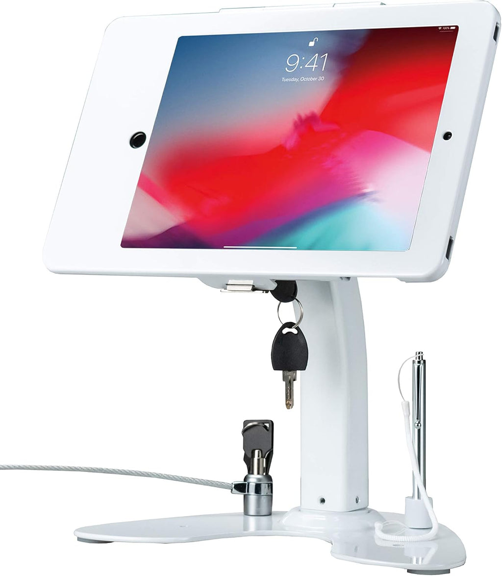 White Dual Kiosk Stand with Locking Case, Cable, Stylus and Tether X4353