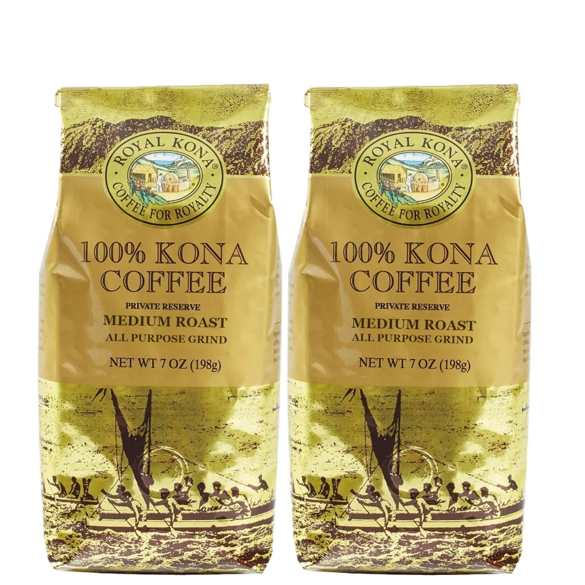 100% Hawaiian Kona Medium Roast Ground Coffee, 7 Oz, 2 Pack W5611