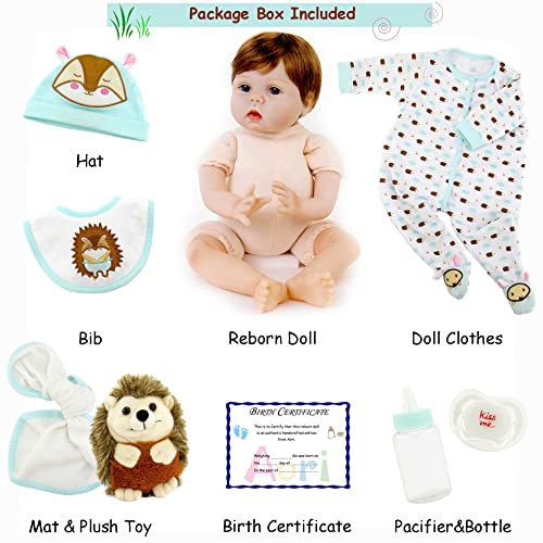 22 Inch Realistic Lifelike Newborn Baby Doll with Teddy Toy and Doll Accessories D3281