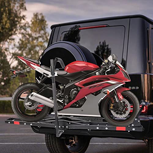 Motorcycle Carrier Hitch Mount 500 Lbs Dirt Bike Carrier Hauler Hitch Rack with Fixed Bracket and Lock Wheel Settings Removable Loading Ramp Anti-Tilt Locking Device V757815