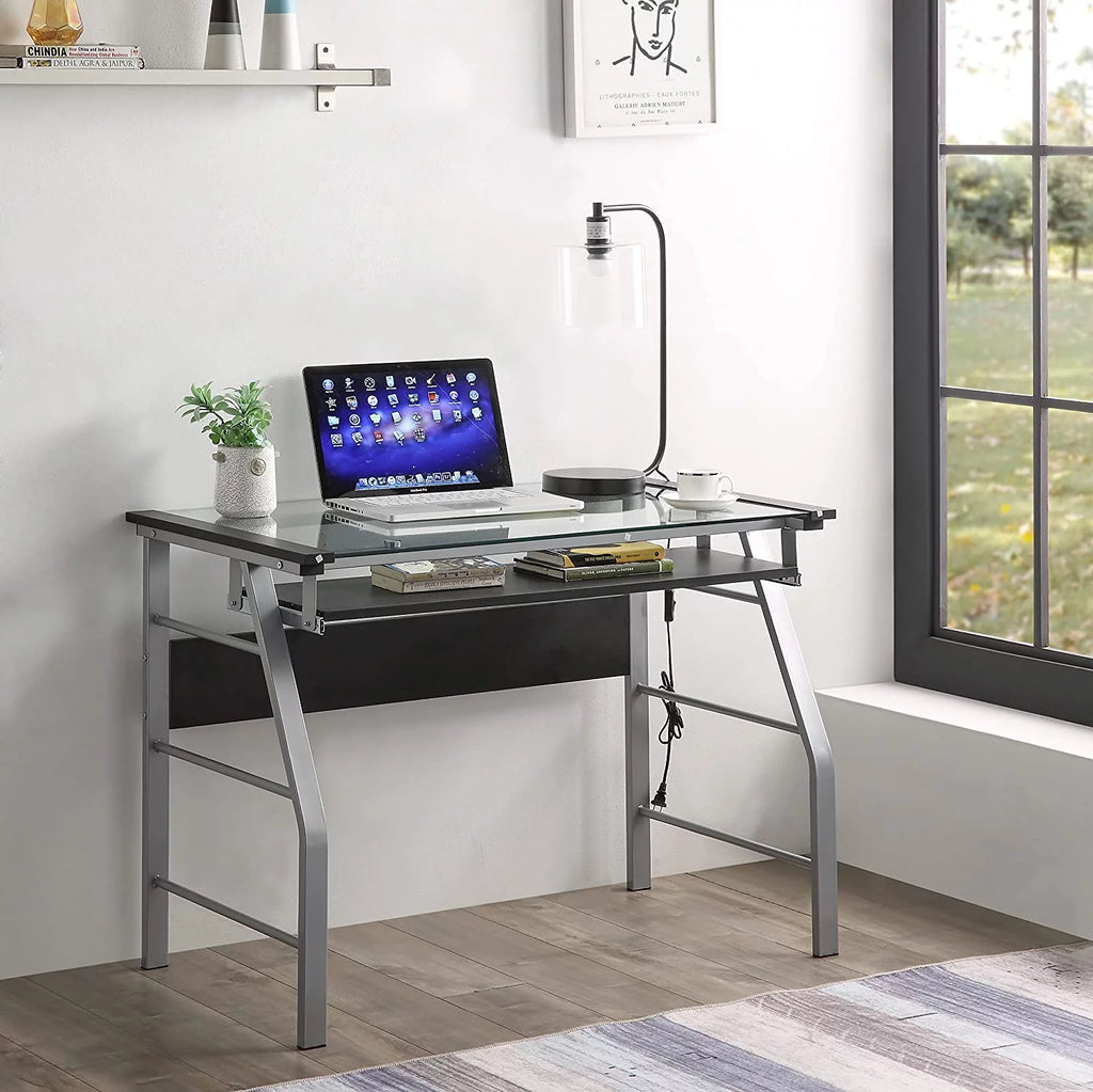 Metal and Glass Top Computer Desk Q490592