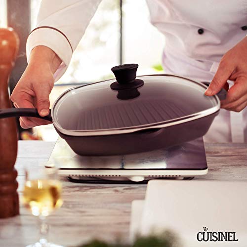 10.5" Pre-Seasoned Cast Iron Square Grill Pan with Glass Lid T428006