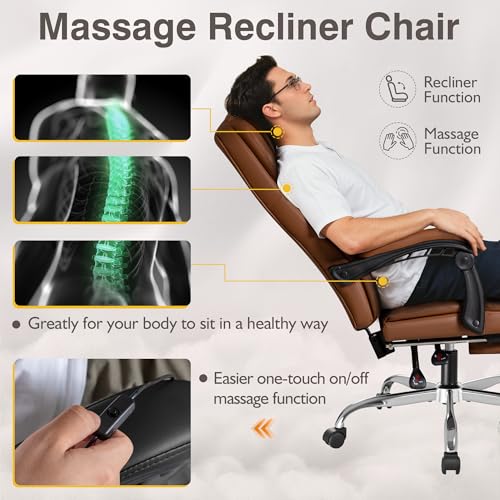 Brown Ergonomic High Back Leather Office Chair with Footrest K9590