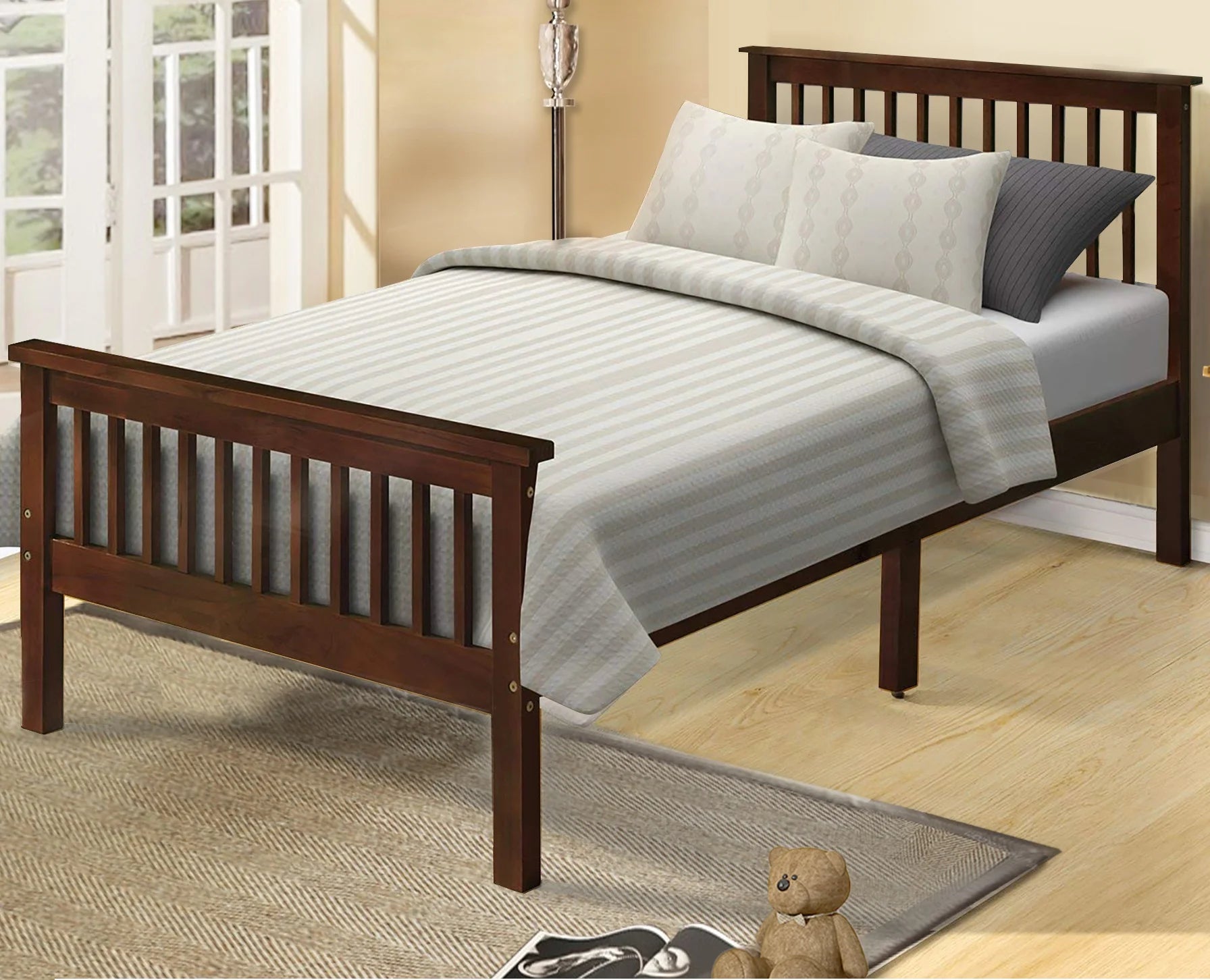 Twin Wood Platform Bed Frame with Headboard and Footboard I5188