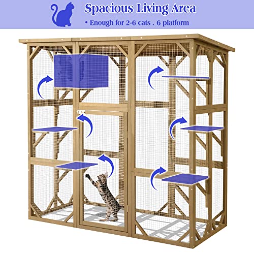 70 Inch Wooden Catio with Resting Box and 6 Jumping Platforms R527