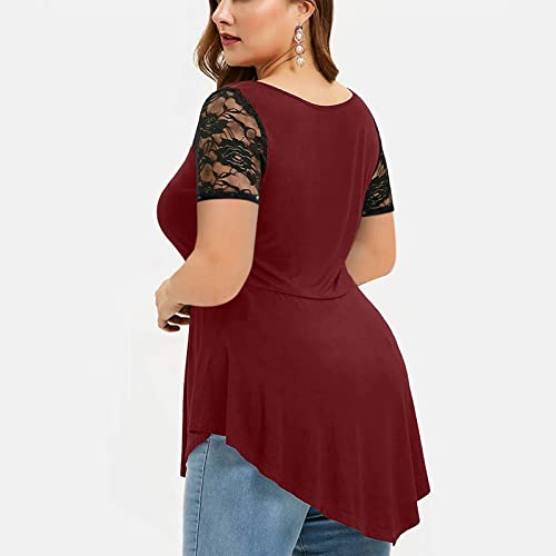 Women's Floral Lace Short Sleeve Blouses Plus Size Tunic Tops G510