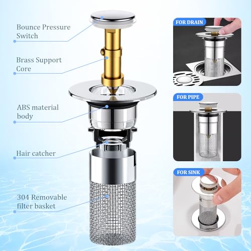 2Pcs Universal Sink Drain Stopper with Hair Catcher F178716