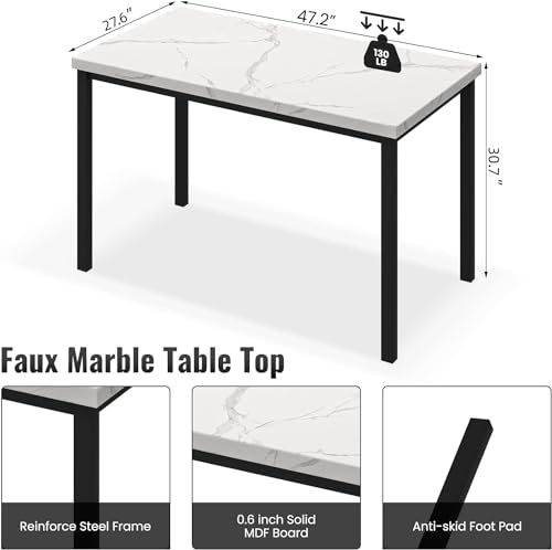 Dining Table Set for 4 with Faux Marble Tabletop and 4 PU Leather Chairs J936