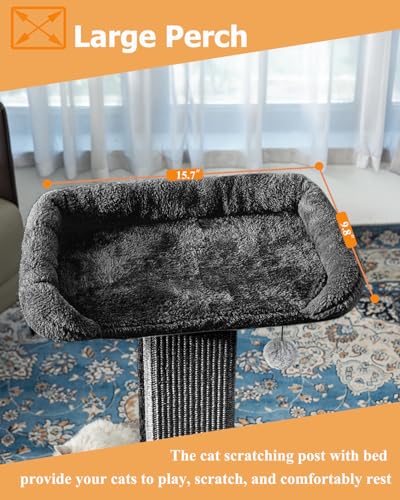 Large Sisal Cat Scratching Post with Plush Perch, Light Grey P593699