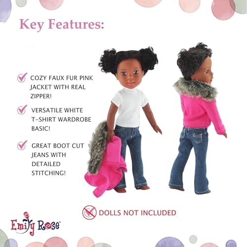 14.5-Inch 6-PC Fashion Doll Clothes & Accessory Set with Faux Fur Coat, Hoodie, Backpack and 2 Pairs of Jeans I21671