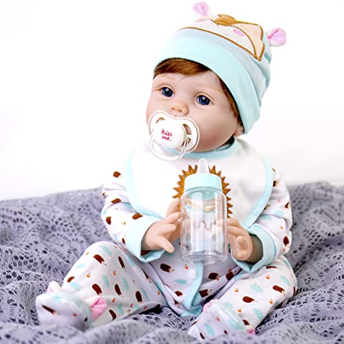 22 Inch Realistic Lifelike Newborn Baby Doll with Teddy Toy and Doll Accessories D3281