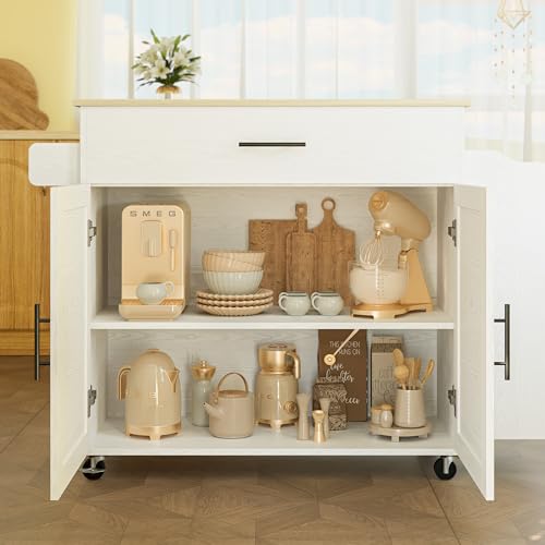 Black Rolling Kitchen Island with Storage and Drop Leaf O127450