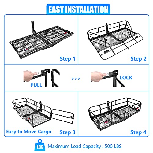 60"x24"x14.4" Folding Hitch Mount Cargo Carrier for 2" Receiver M995