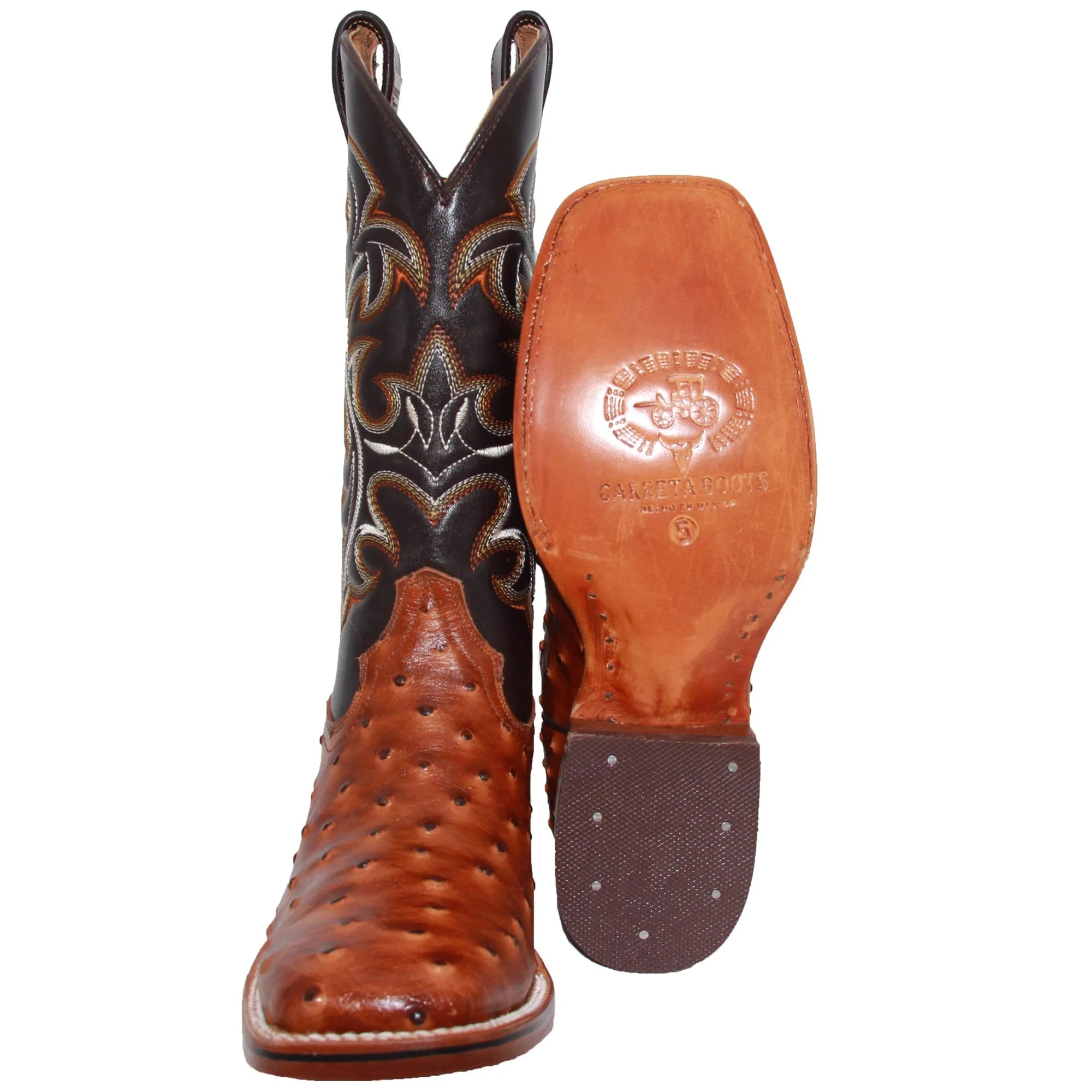 Men’s Genuine Leather Ostrich Print Square Toe Cowboy Boots L714