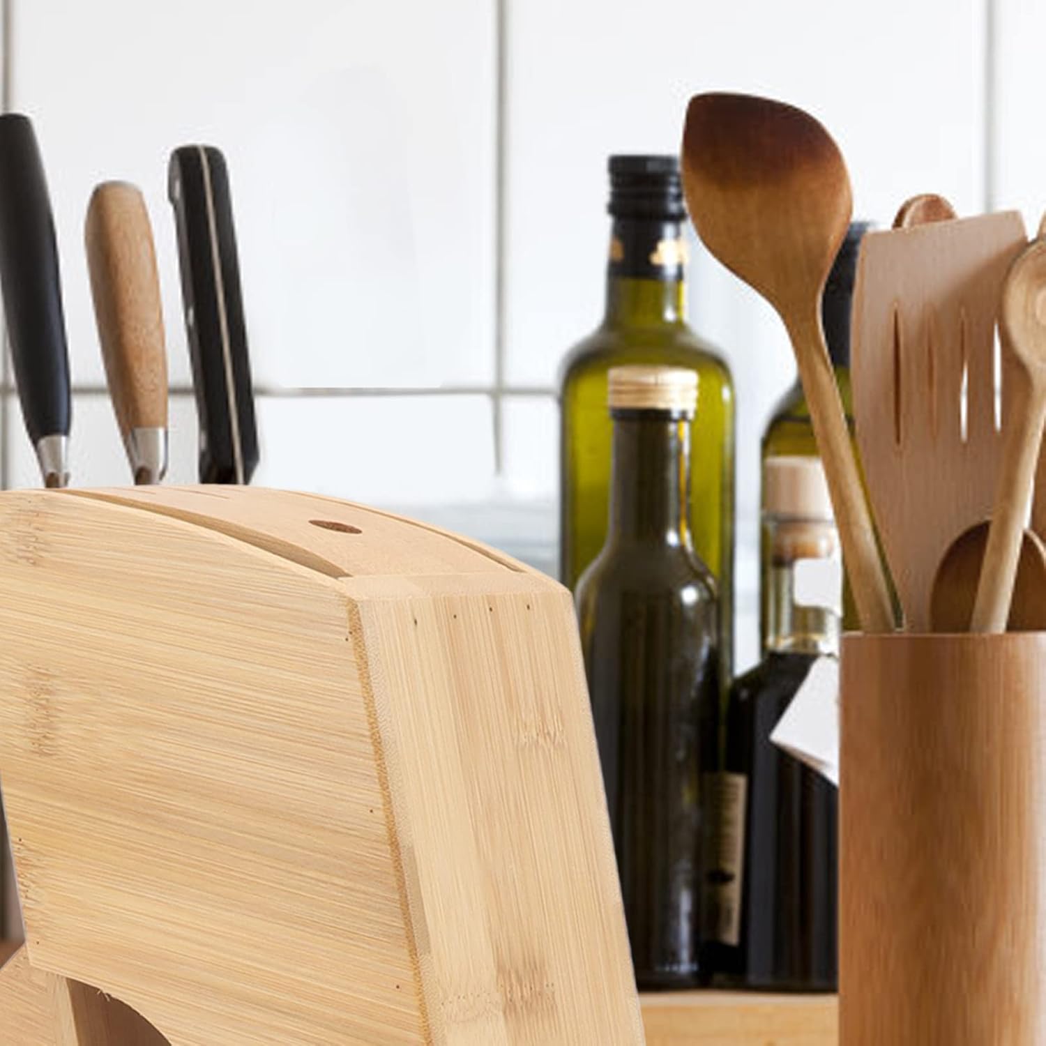Wooden Knife Block with Non Slip Felt Mat U156