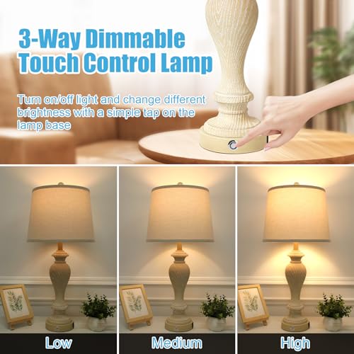 Set of 2 White Fabric Shade Table Lamps with 2 USB Ports, 3-Way Dimmable, 7W LED Bulbs H606575