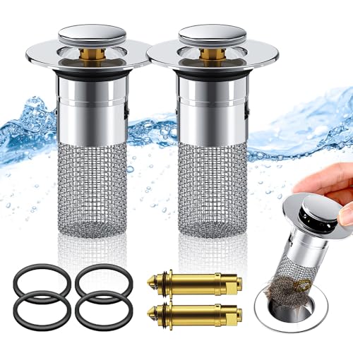 2Pcs Universal Sink Drain Stopper with Hair Catcher F178716