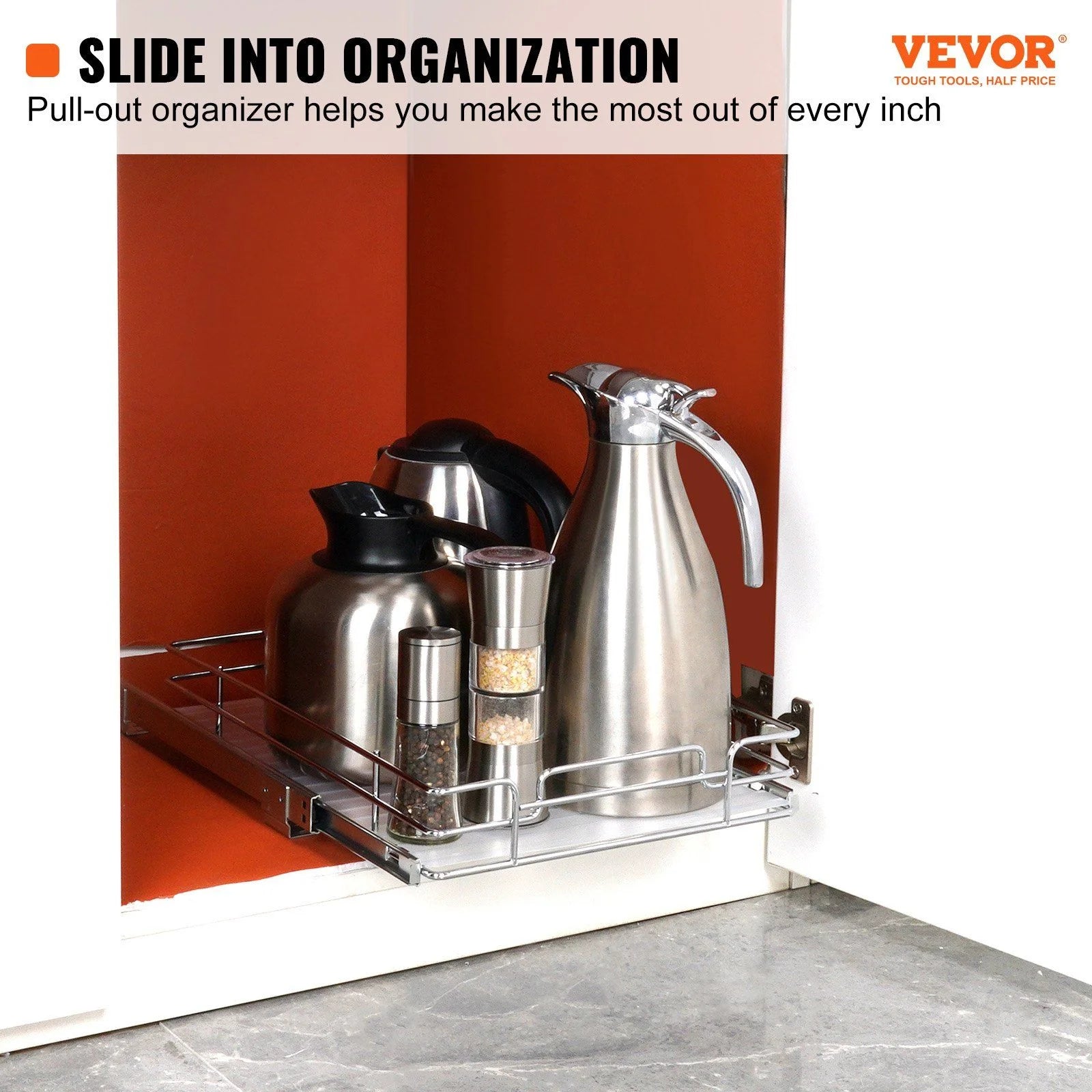 Chrome Steel Pull Out Cabinet Organizer with Slide Out Shelves W442420