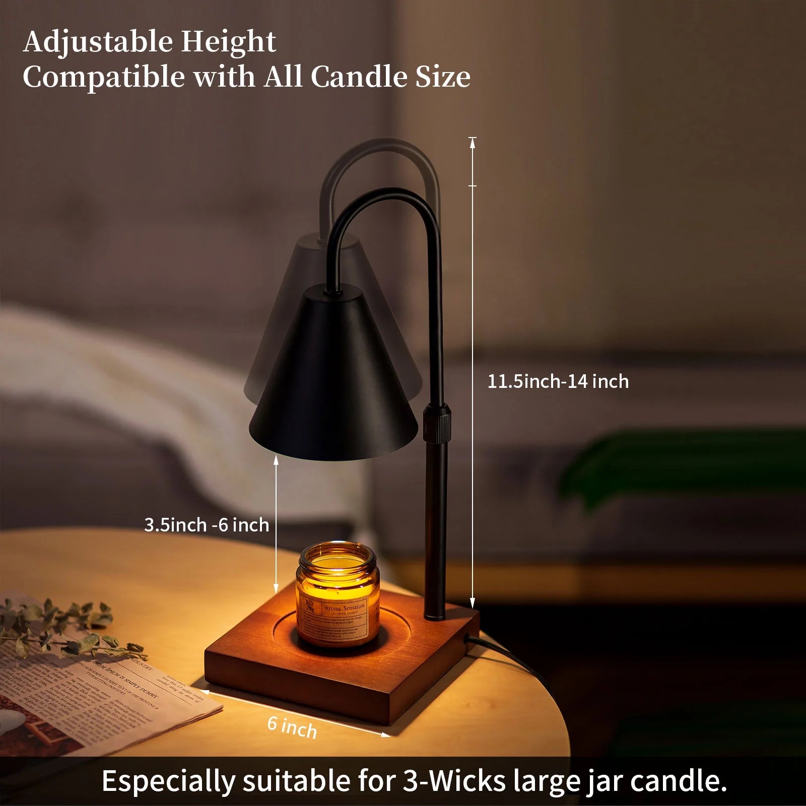 Black Walnut Electric Candle Warmer with Adjustable Height Dimmable Light 2 Bulbs F6143