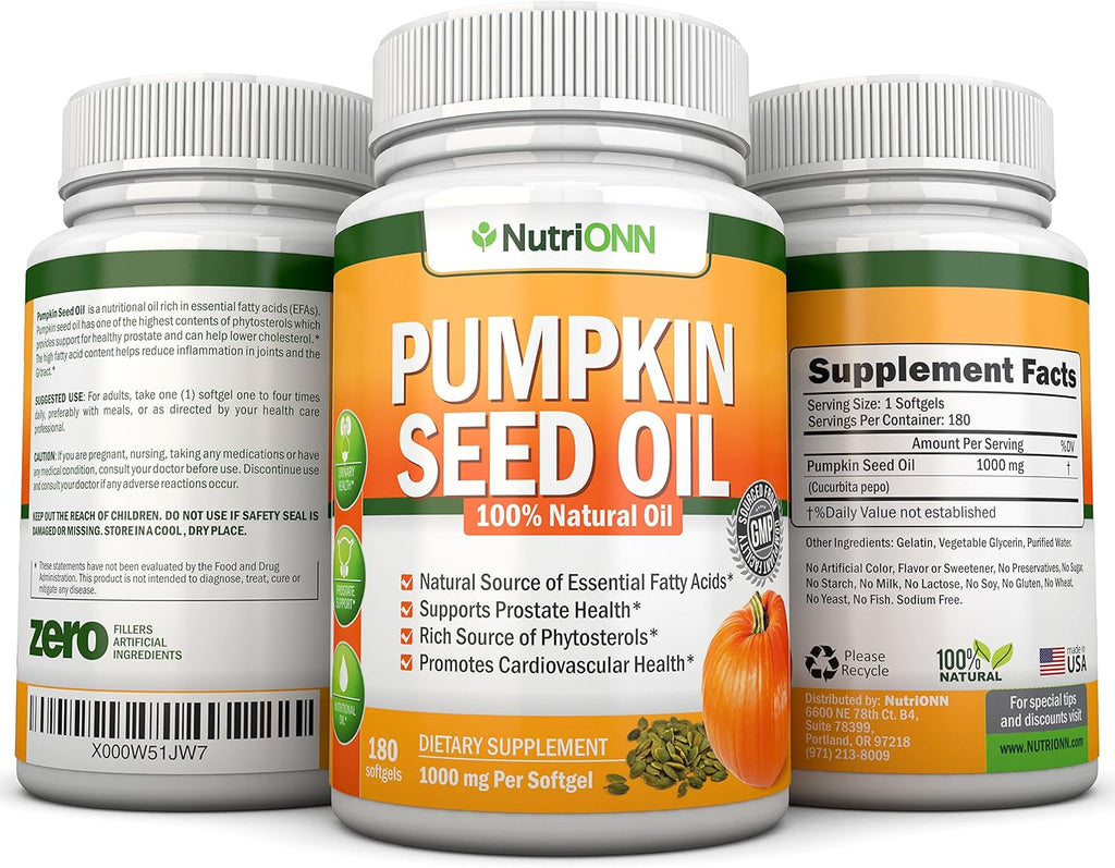 Cold-Pressed Natural Pumpkin Seed Oil 1000mg 180 Softgels J889779