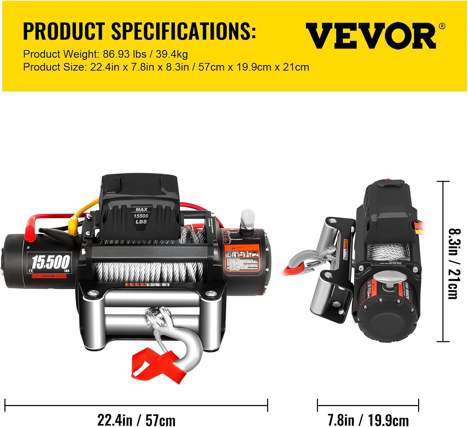 15500lb Electric Winch with 93.5ft Steel Cable 12V Wireless Remote Control I715