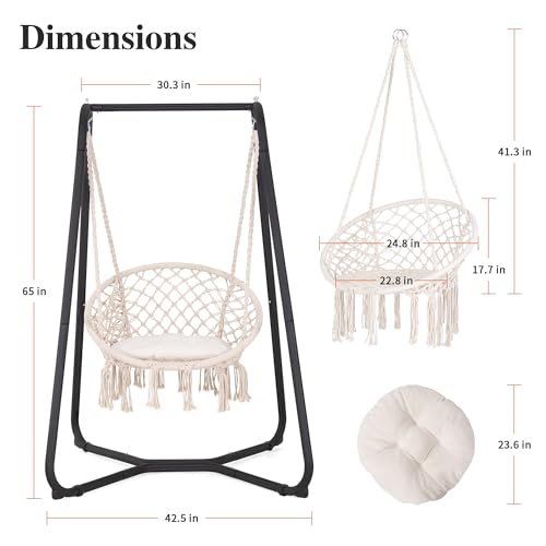 Grey Hammock Chair with Stand, 330 lbs Capacity N7736
