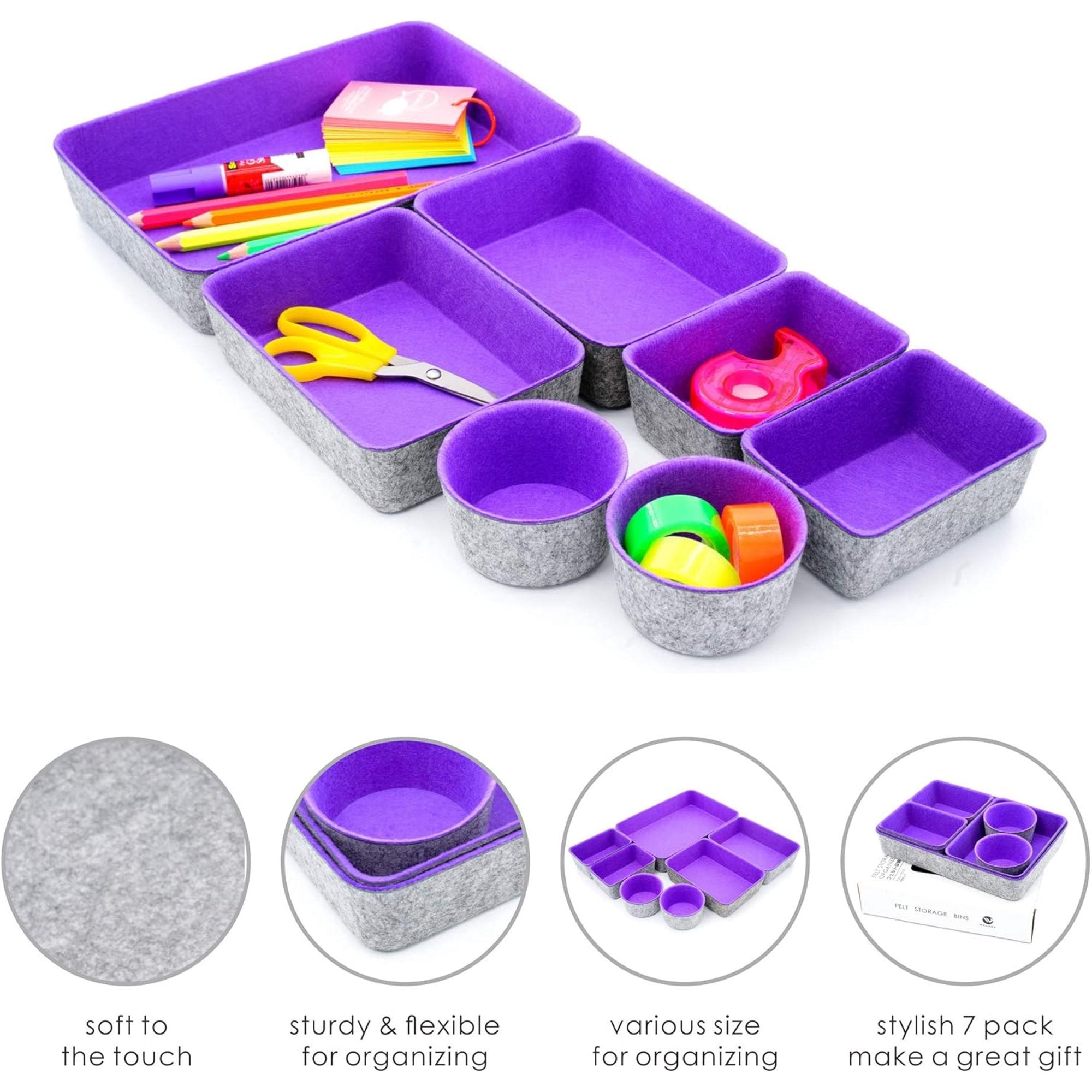 Maroon 7-Piece Felt Drawer Organizer Set B74197