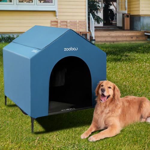 42" Outdoor Dog House with Weatherproof 600D PVC Canopy, Elevated Dog Bed I230