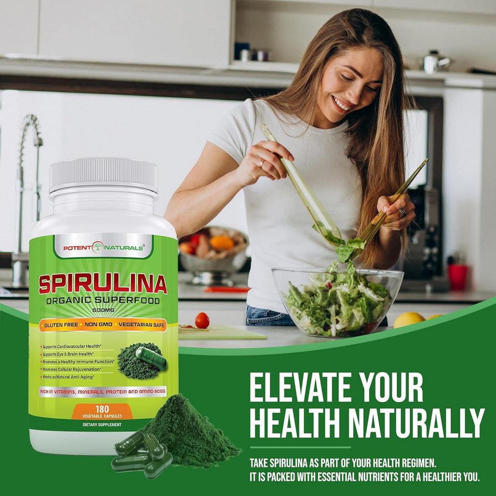 Organic Spirulina 3000mg Dietary Supplement, 180 Capsules D1389
