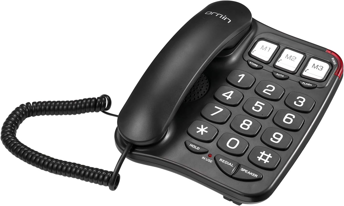 Big Button Corded Telephone with Speaker Desk Phone Black E959