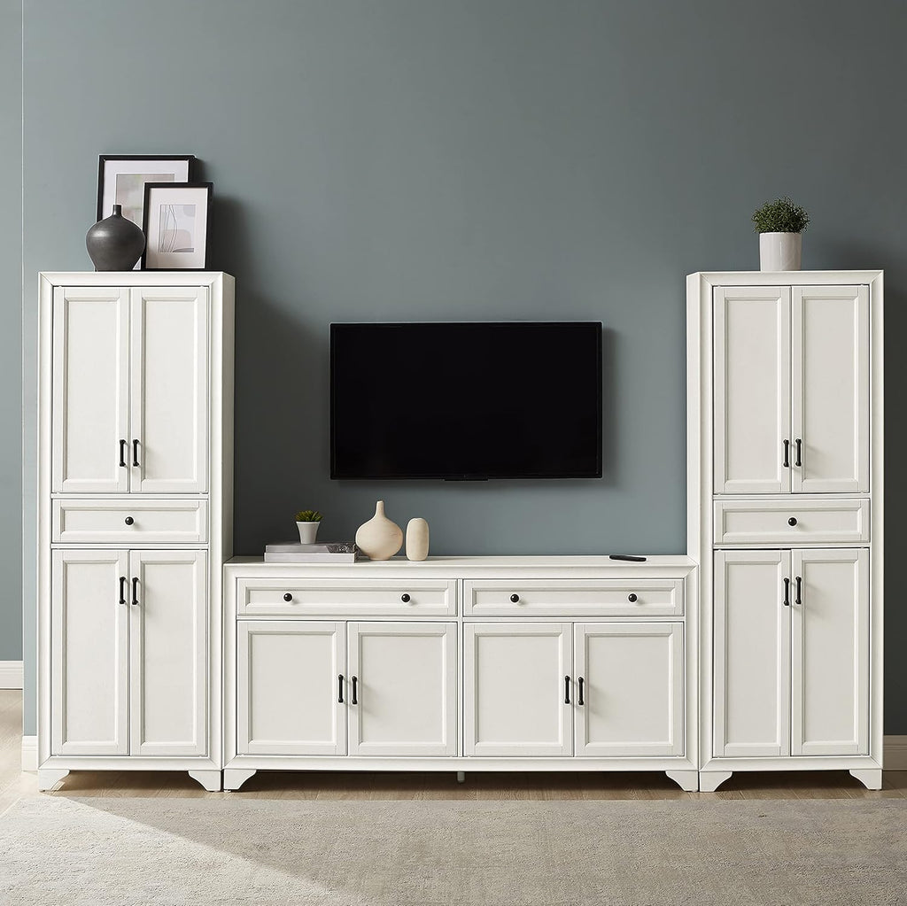 Distressed White 3-Piece Entertainment Set with Sideboard and 2 Storage Cabinets B91608