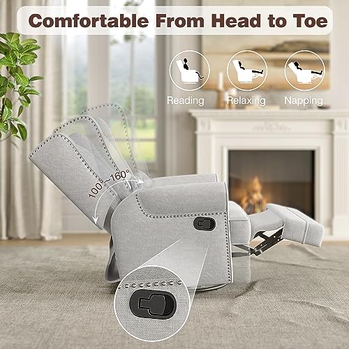 Beige Swivel Nursery Glider Recliner with Lumbar Pillow and Footrest K5166