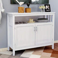White Solid Wood Buffet Table with 2 Doors and Shelves J16327