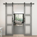White 3-Panel Frosted Glass Solid Wood Barn Door with Sliding Door Hardware Kit O102254
