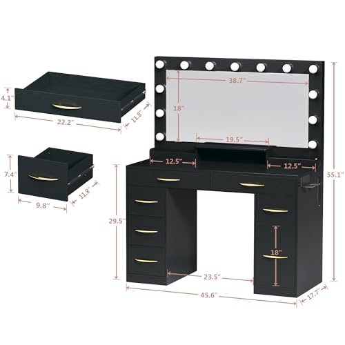 White Vanity Desk with Lights and Large Mirror Q911