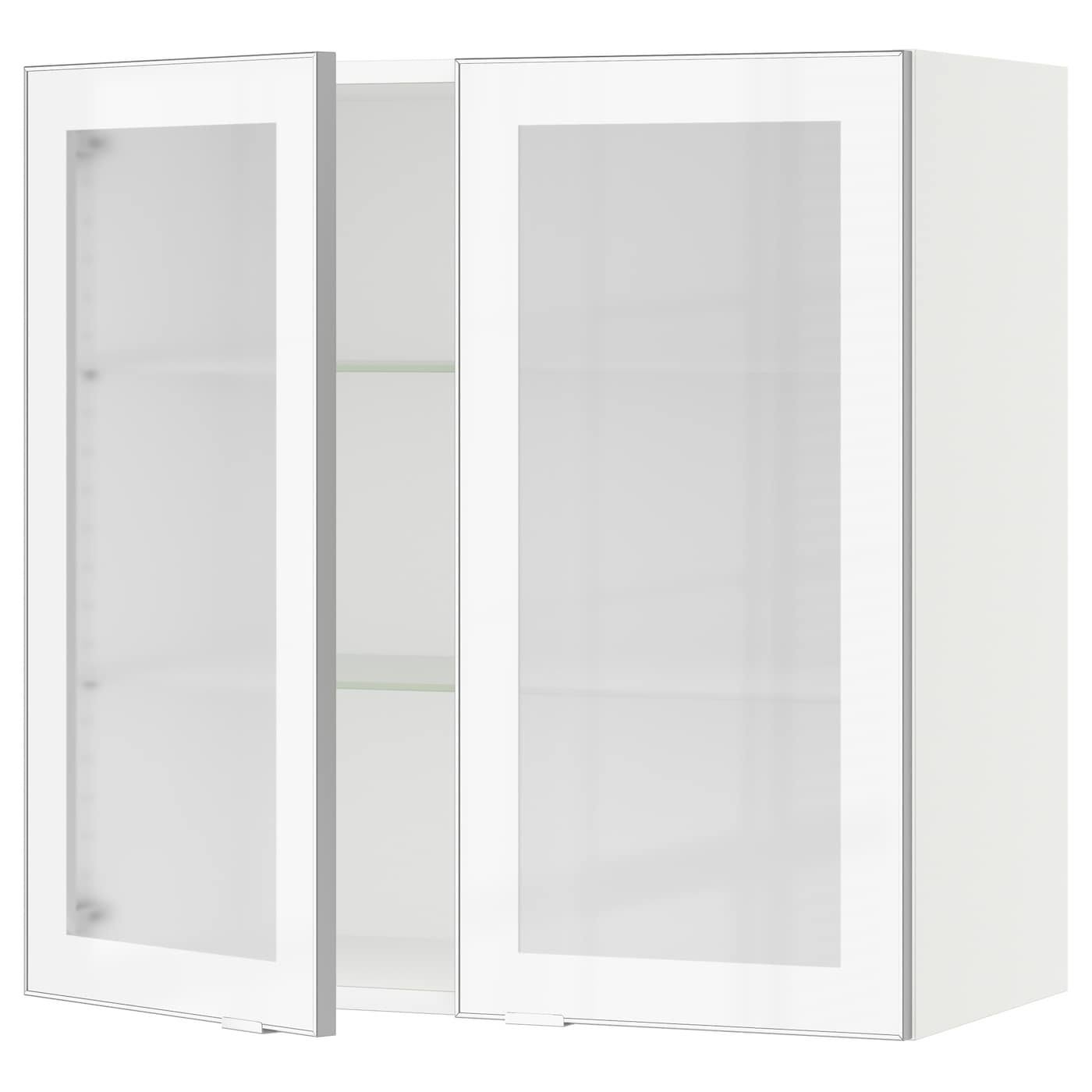 White 2 Glass Door Wall Cabinet with Frosted Glass H302