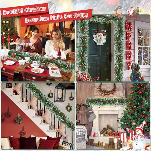 9FT Flocked Pre-Lit Artificial Garland with 30 LED Lights F904941