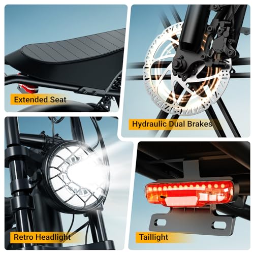 1500W Peak Brushless Motor 28 MPH 60 Miles Fat Tire E Bike with 48V 15Ah Removable Battery 20" Electric Dirt Bike Hydraulic Suspension 7-Speed W321