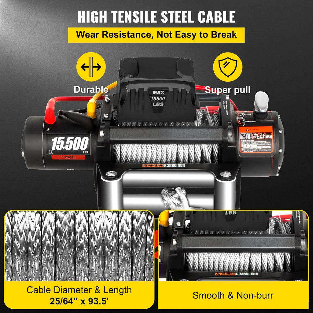 15500lb Electric Winch with 93.5ft Steel Cable 12V Wireless Remote Control I715