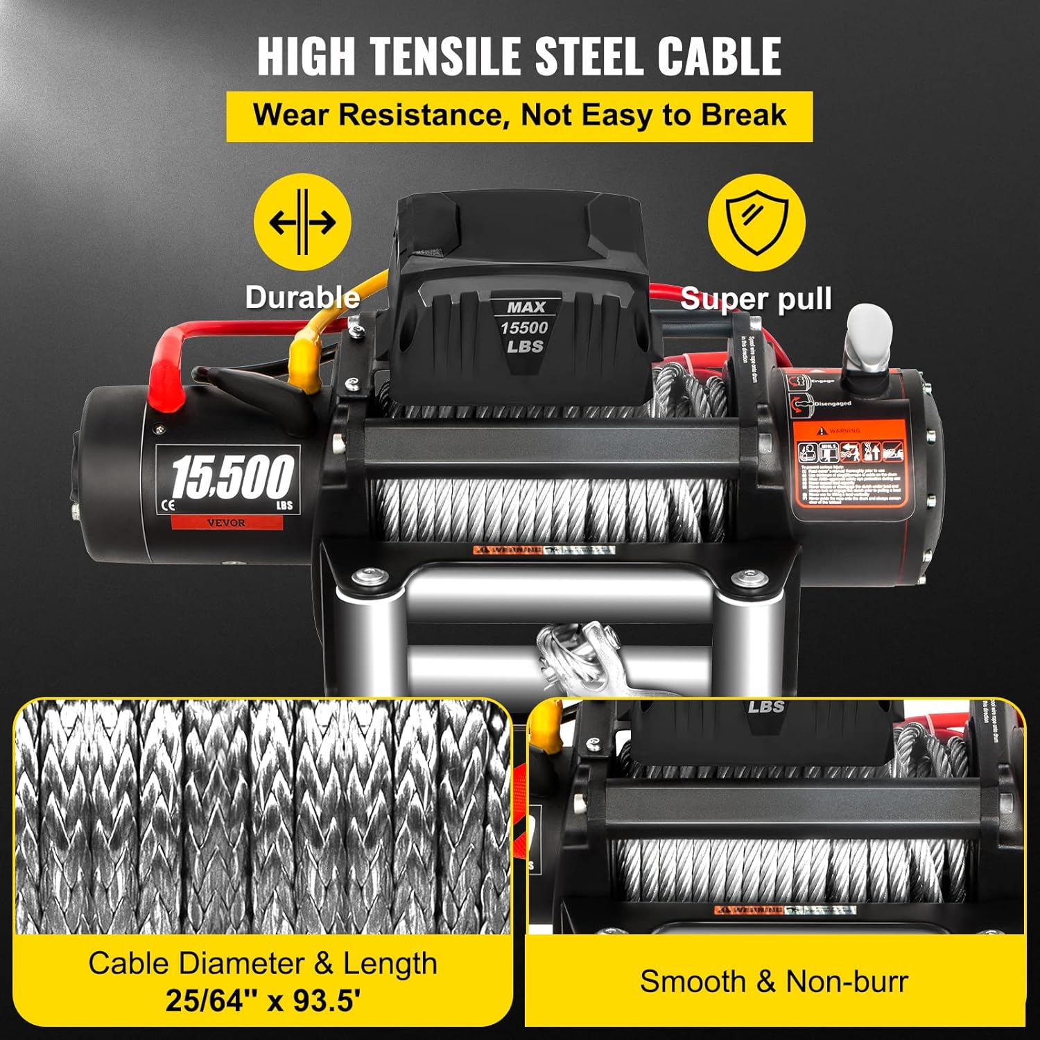 15500lb Electric Winch with 93.5ft Steel Cable 12V Wireless Remote Control I715