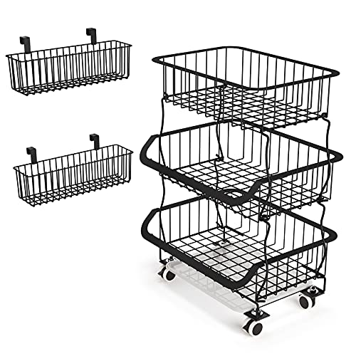 5 Tier Stackable Metal Wire Basket Cart with Rolling Wheels W399521